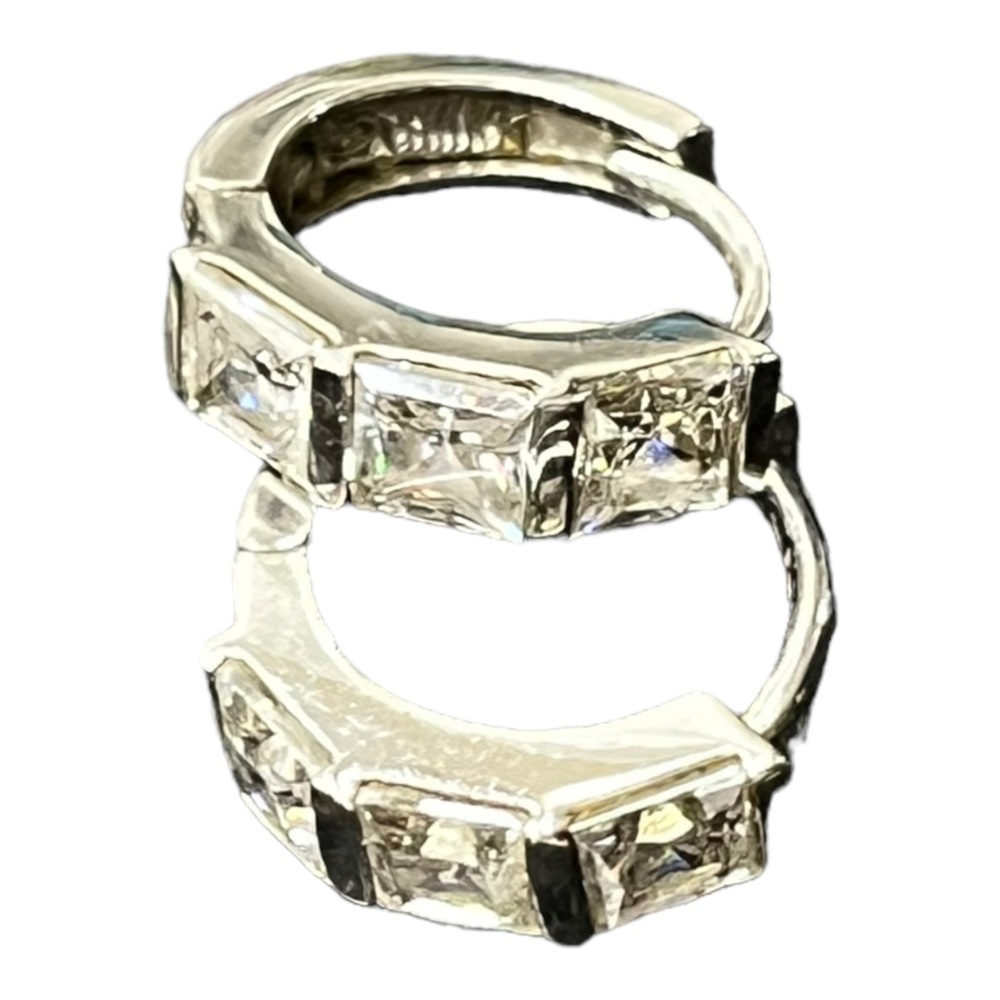 Diamoniqie Epiphany Sterling Silver Diamonique  Huggie Earring 3 Baguettes
